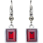 Brilliant Emerald Cut Petite Leverback Earrings (Sterling Silvertone/Ruby Red)