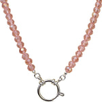 Crystalized 6mm Beaded Sailor Clasp 18" Charm Necklace (Sterling Silvertone/Pixie Pink)