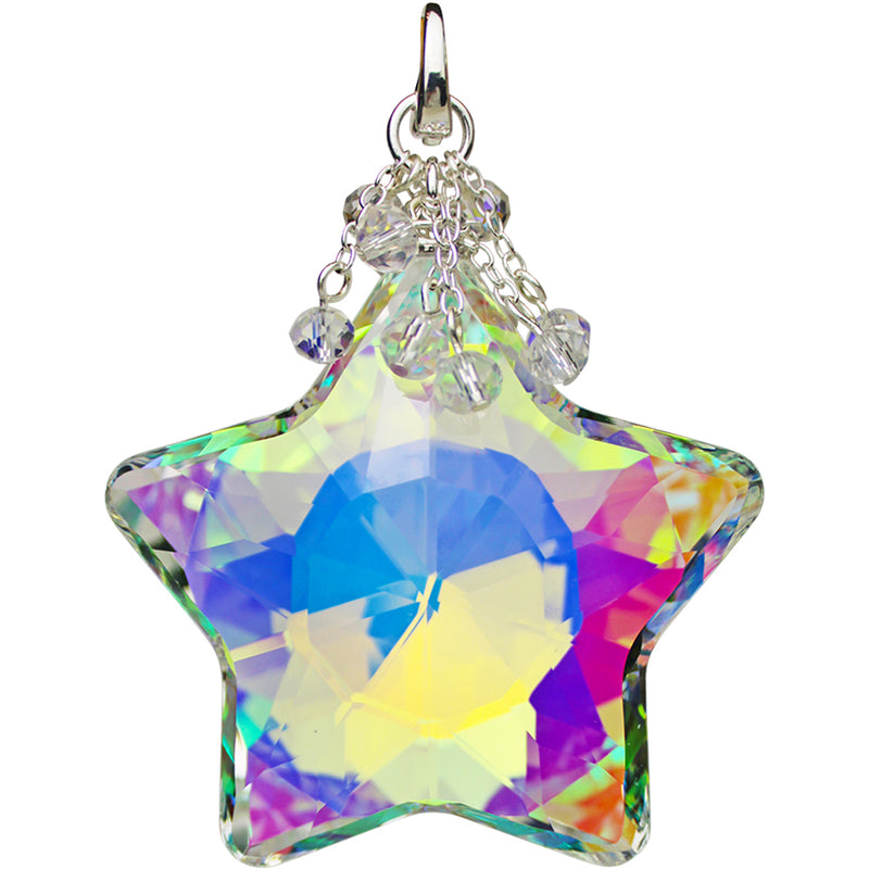 Super Star Crystal Open Ring Charm With FREE Shimmer Bead 32" Necklace (Sterling Silvertone/Crystal AB))