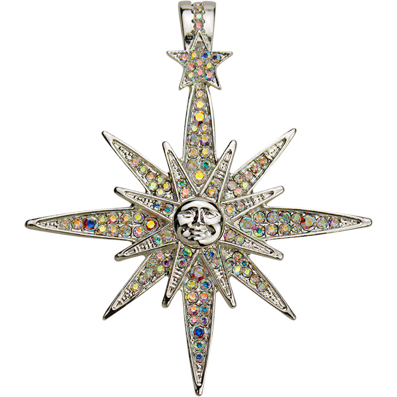 Metallic Seaview Moon Super Star Foldover Pendant (Sterling Silvertone/Crystal Ice)