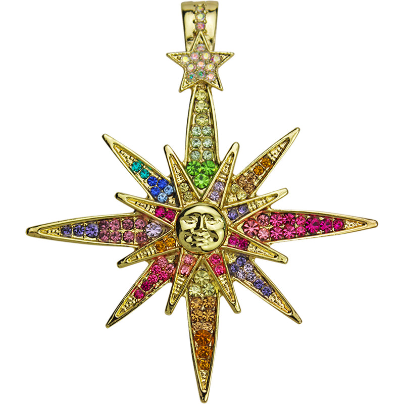 Metallic Seaview Moon Super Star Foldover Pendant (Goldtone/Multi)