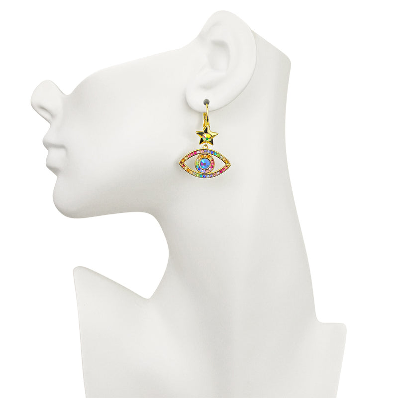 Angel Eye Leverback Earrings (Goldtone)