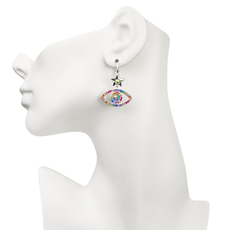 Angel Eye Leverback Earrings (Sterling Silvertone)