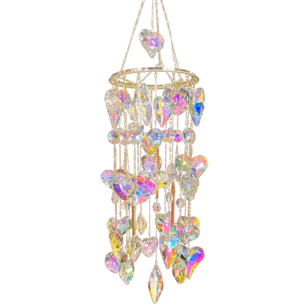 Forever Loved Crystal Heart Chandelier Windchime (Goldtone