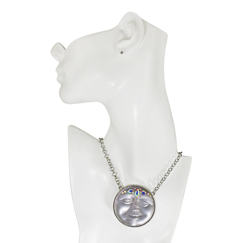 Enchantress Seaview Moon 50mm Necklace Ornament (Silvertone/Stormy Grey)