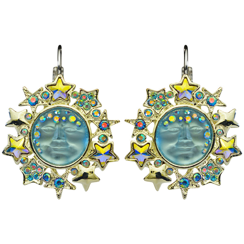 Galaxy Goddess Seaview Moon Leverback Earrings (Sterling Silvertone/Lt. Sapphire)