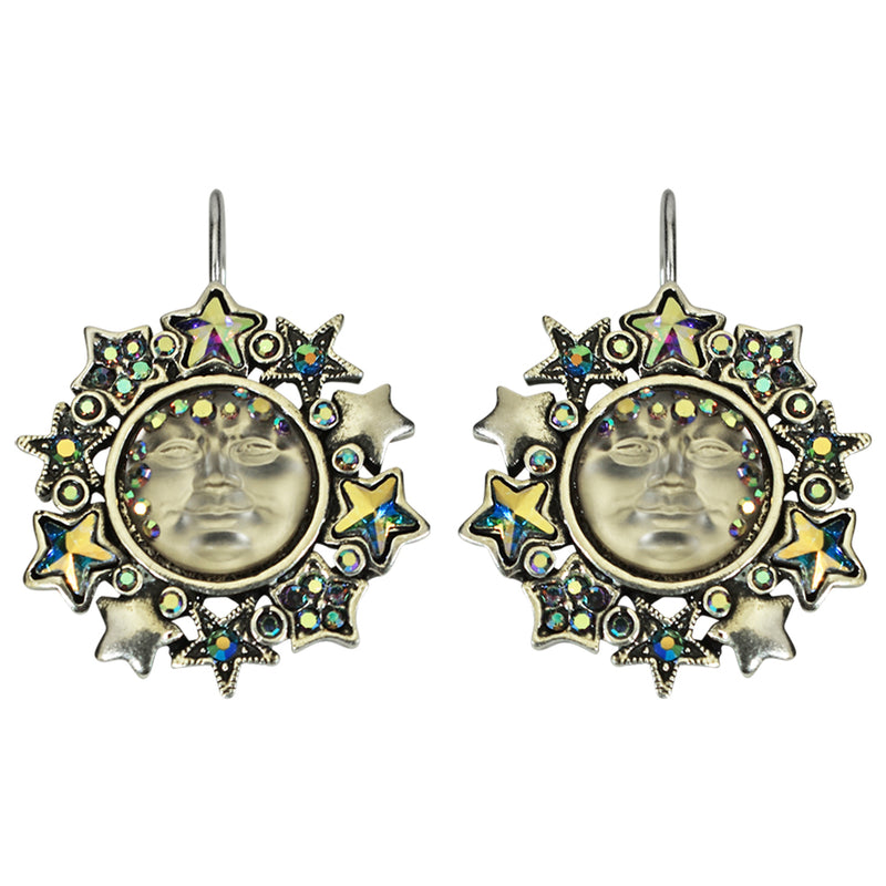 Galaxy Goddess Seaview Moon Leverback Earrings (Silver Ox/Stormy)