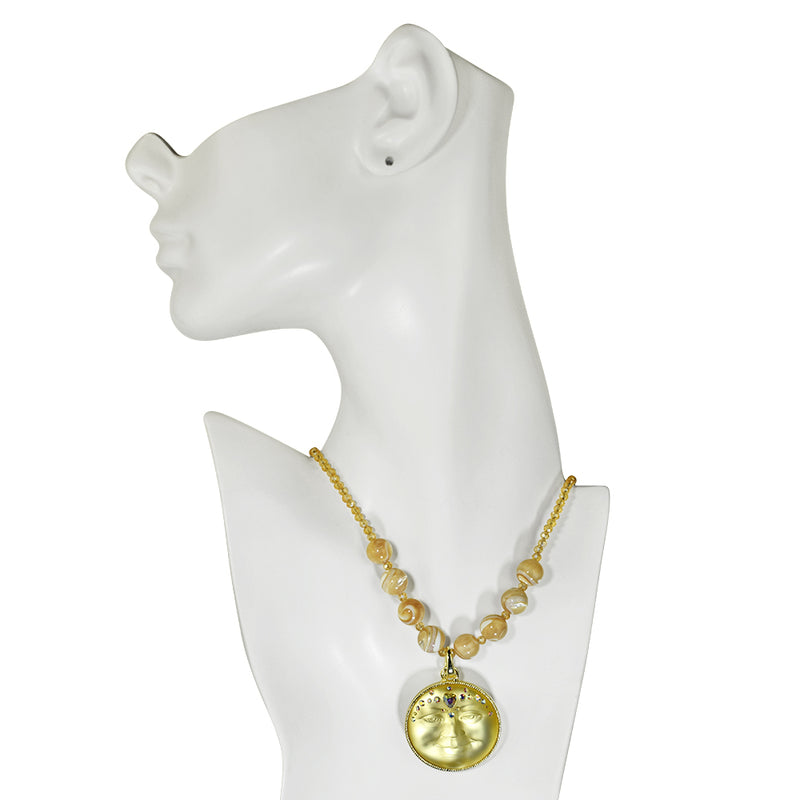 Sweetheart Seaview Moon Mother Of Pearl Crystal Necklace (Goldtone/Golden Yellow)