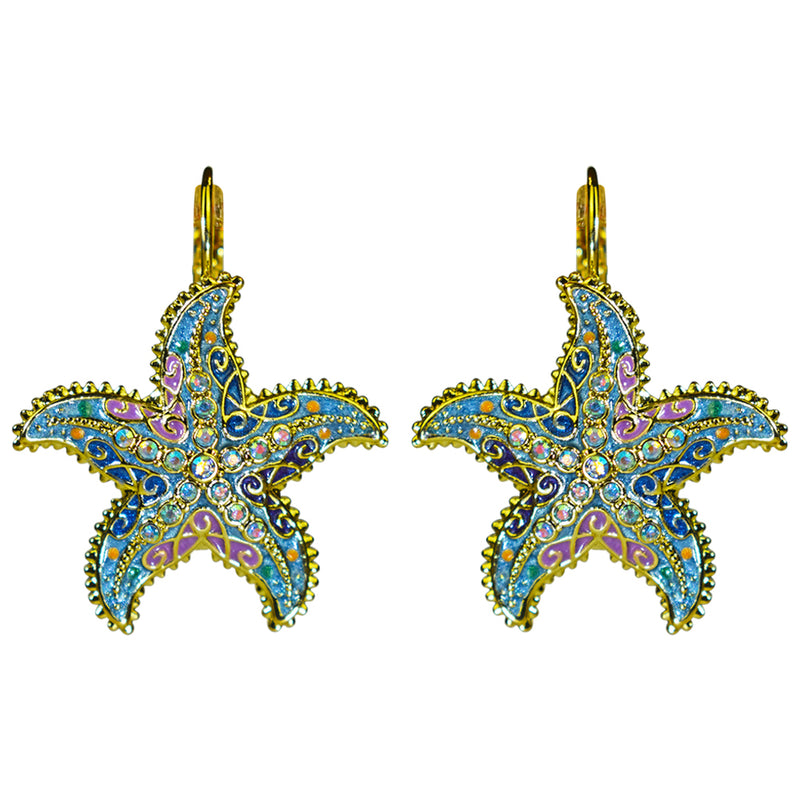 Magical Starfish Leverback Earrings (Goldtone)