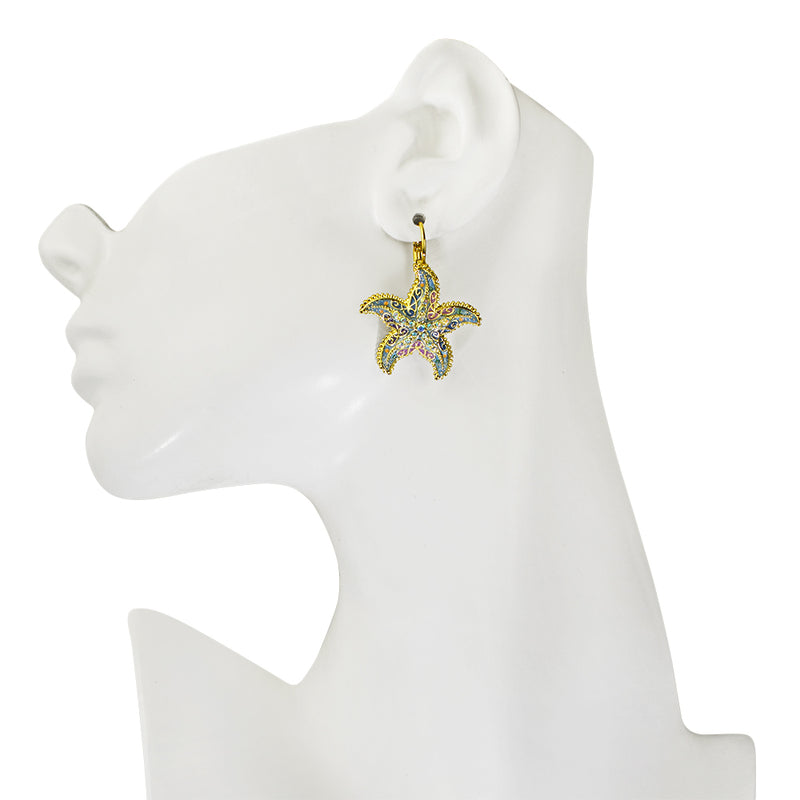 Magical Starfish Leverback Earrings (Goldtone)