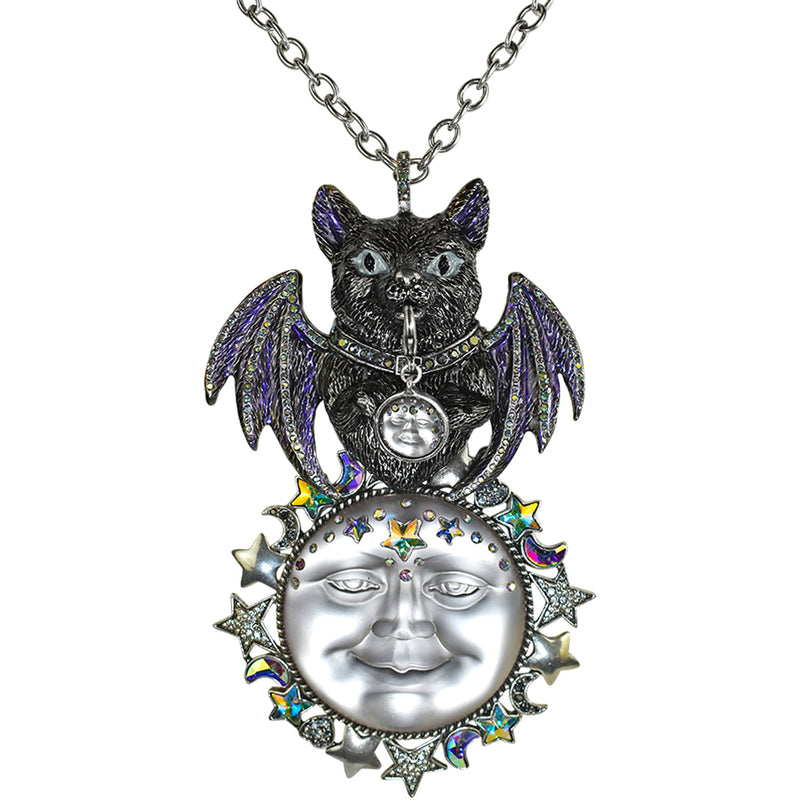 Bat Cat Venus Stormy Seaview Moon Statement Necklace Ornament (Silver Ox/Stormy)