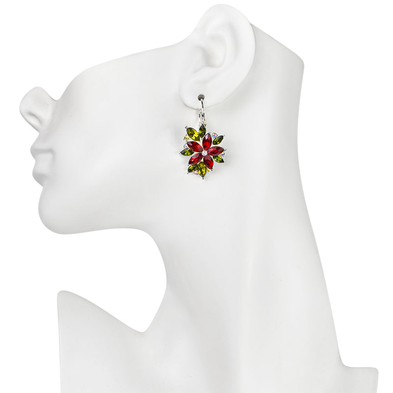 Poinsettia Passion Leverback Earrings (Sterling Silvertone)