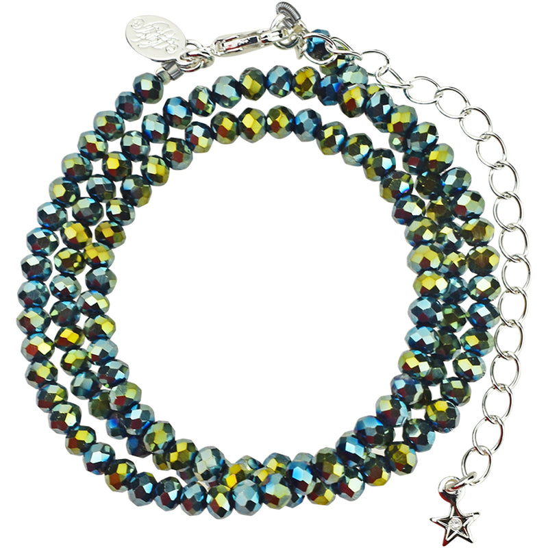 Shimmer Bead 18" Necklace (Sterling Silvertone/Green Iris)