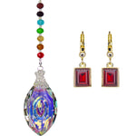 Rainbow Bridge Navette Crystal Shimmer With Free Brilliant Emerald Cut Petite Leverback Earrings (Goldtone/Ruby Red)