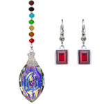 Rainbow Bridge Navette Crystal Shimmer With Free Brilliant Emerald Cut Petite Leverback Earrings (Sterling Silvertone/Ruby Red)