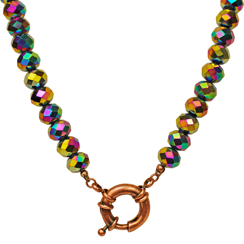 Cosmic Crystal 10mm Beaded Sailor Clasp Necklace (Copper Ox/Cosmic