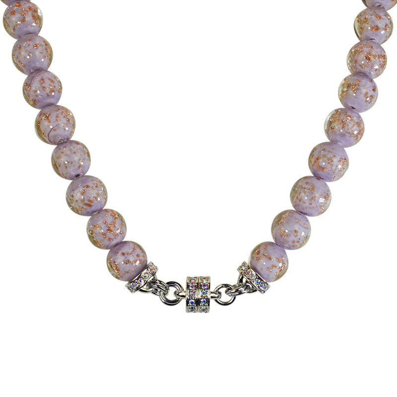 Glitter Infused Glamour Glass Beaded Magnetic Necklace (Silvertone)