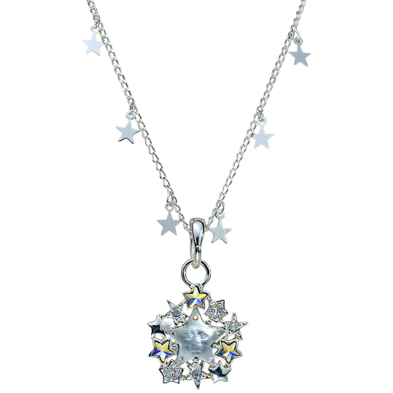 Goddess Seaview Star Rider Open Ring Charm Necklace (Sterling Silvertone)
