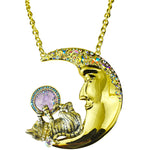 Venus Seaview Moon Shadow Cats Play Necklace/Ornament (Goldtone/Twilight Purple)