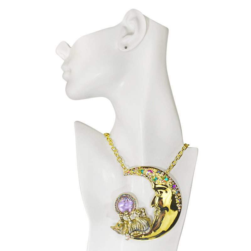 Venus Seaview Moon Shadow Cats Play Necklace/Ornament (Goldtone/Twilight Purple)