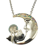 Venus Seaview Moon Shadow Cats Play Necklace/Ornament (Sterling Silvertone/Stormy Grey)