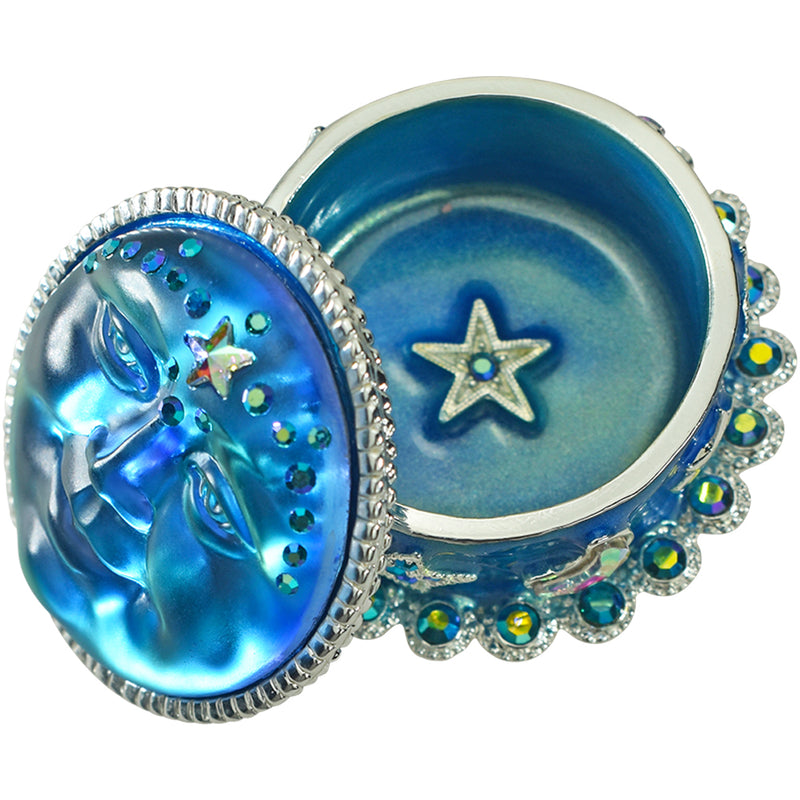 Venus Seaview Moon 35mm Starlight Trinket Box (Sterling Silvertone/Mystic Blue Sphinx)