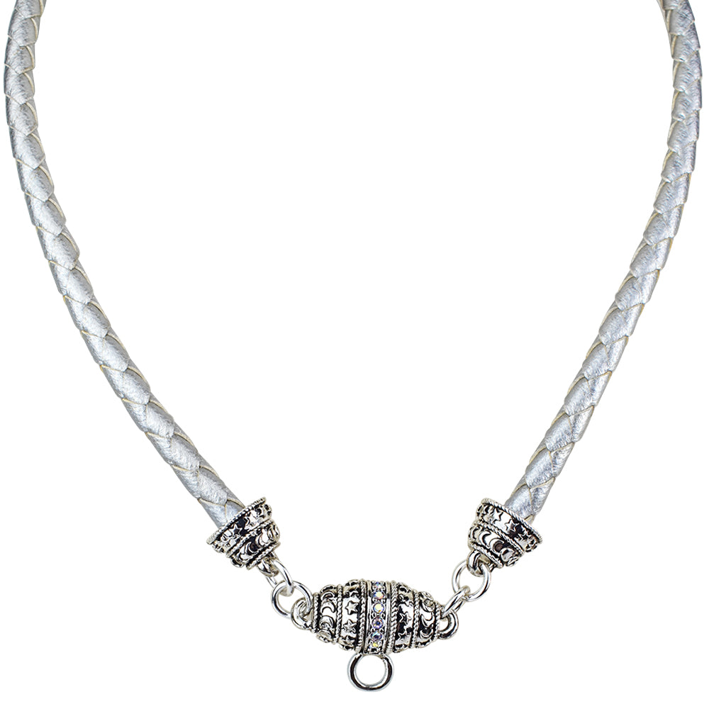 Celestial Woven Cord Magnetic Necklace with Charm Holder (Sterling Silvertone)
