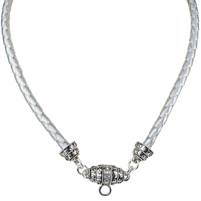 Celestial Woven Cord Magnetic Necklace with Charm Holder (Sterling Silvertone)