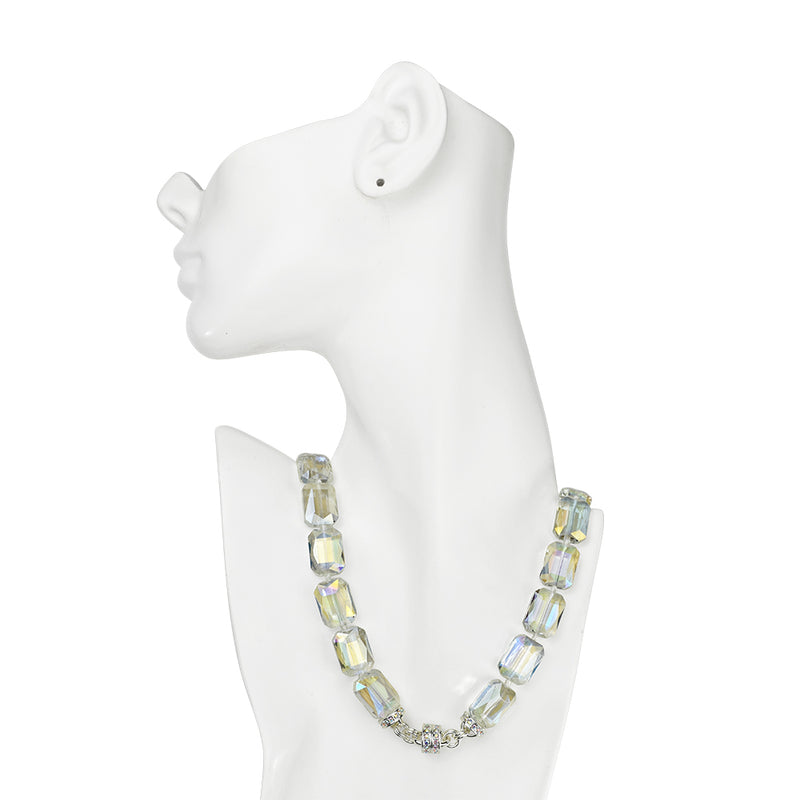 Diva Darling Emerald Cut Magnetic Interchangeable Necklace (Sterling Silvertone/Crystal AB)
