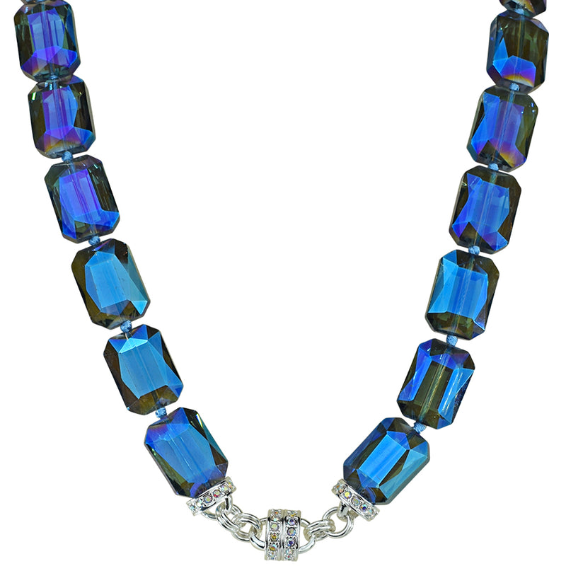 Diva Darling Emerald Cut Magnetic Interchangeable Necklace (Sterling Silvertone/Mystic Blue)