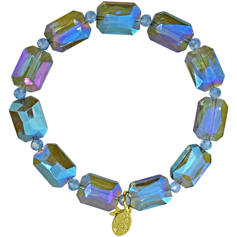 Diva Darling Emerald Cut Crystal Stretch Bracelet (Goldtone/Mystic Blue)