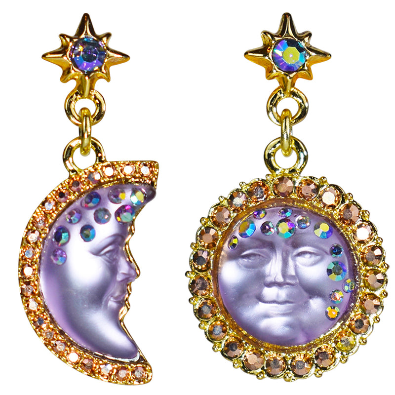 Goddess Seaview Moon Asymetric Pierced Earrings (Goldtone/Twilight Purple)