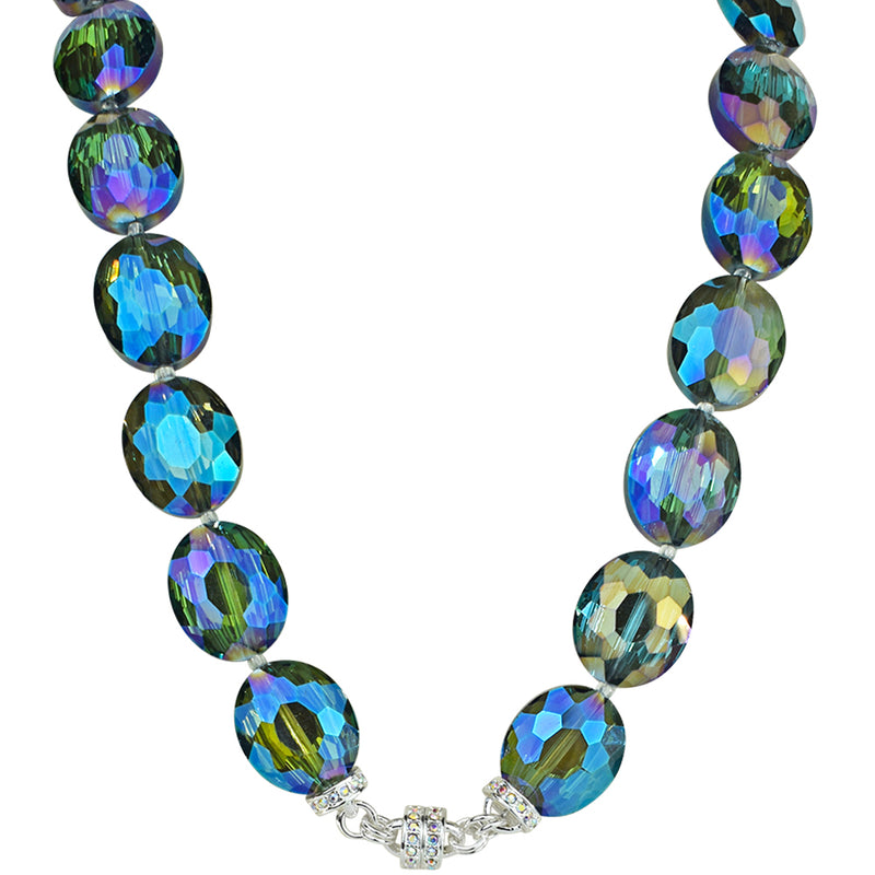 Empress Oval Magnetic Interchangeable Necklace (Sterling Silvertone/Green Iridis)