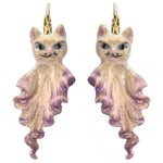 Ghost Kitty Leverback Earrings (Goldtone/White)