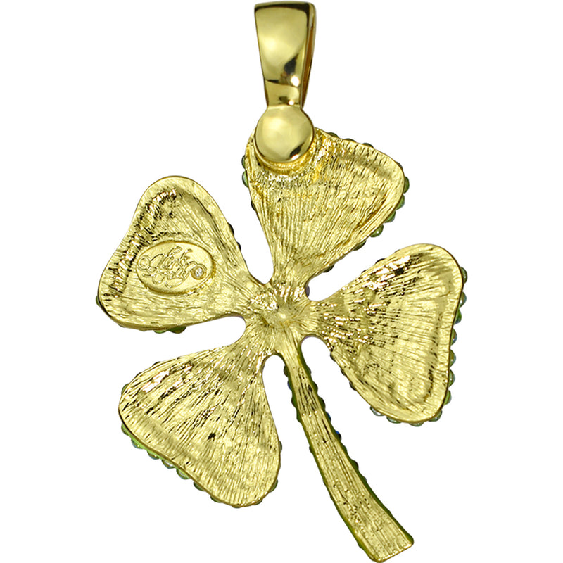 Enchanted Four Leaf Clover Foldover Pendant (Goldtone)
