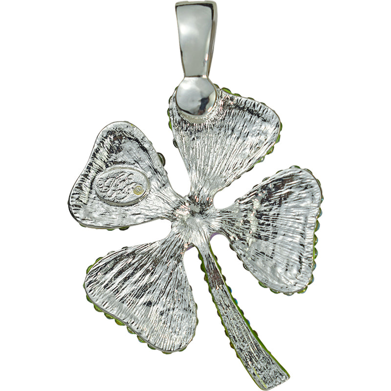Enchanted Four Leaf Clover Foldover Pendant (Sterling Silvertone)