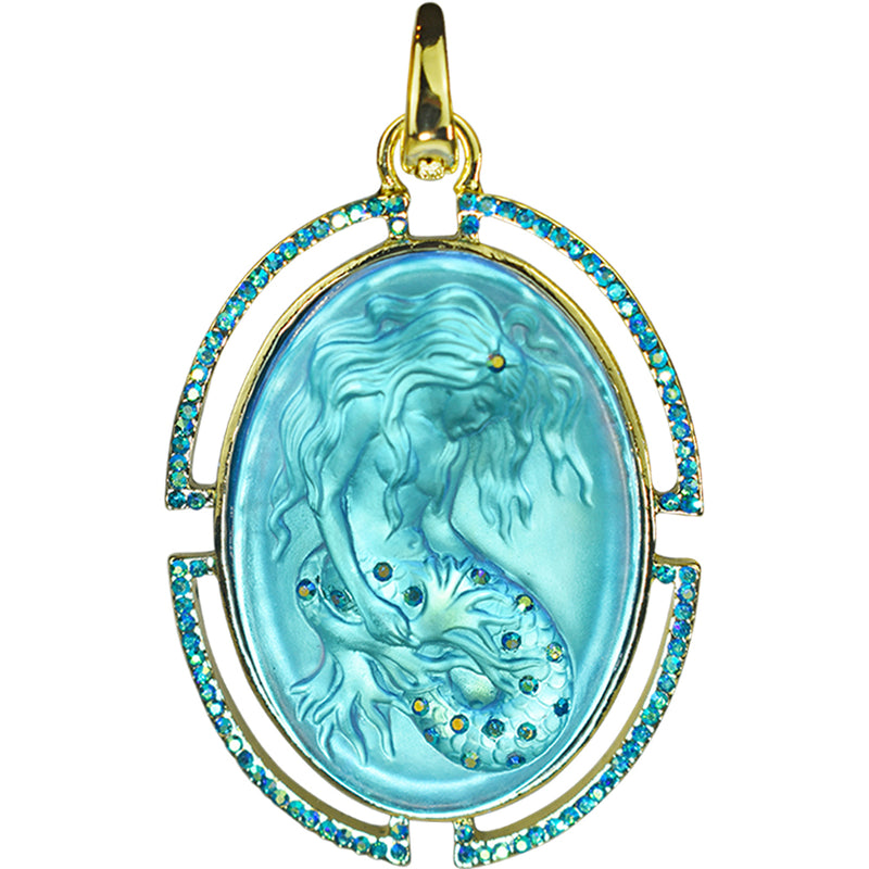 Mystic Lorelei Deco Dream Mermaid Open Ring Charm (Goldtone/Blue Sphinx)