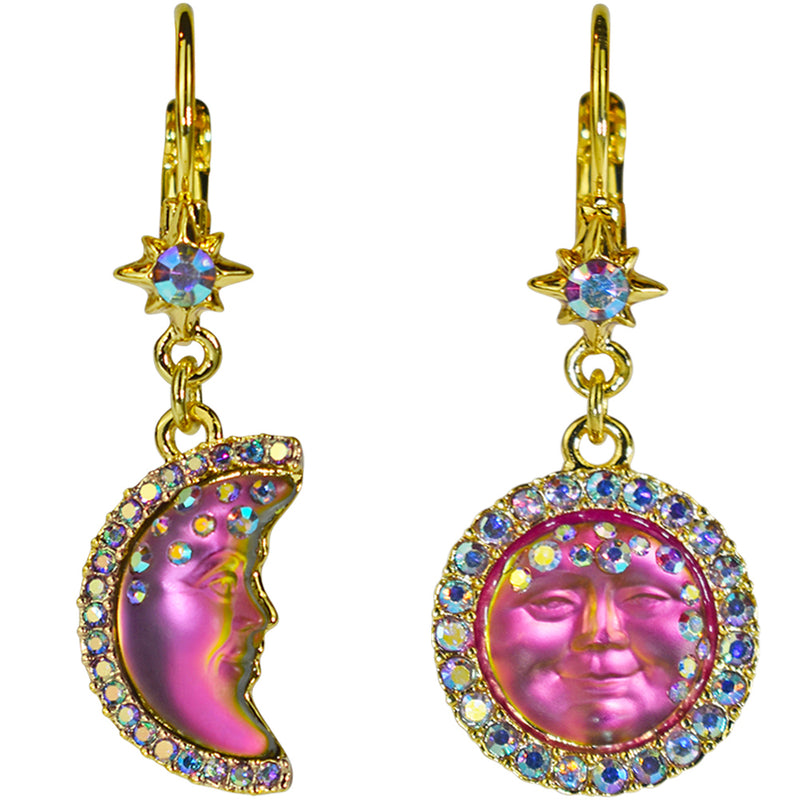 Mystic Goddess Seaview Moon Asymmetric Leverback Earrings (Goldtone/Mystic Iridis)