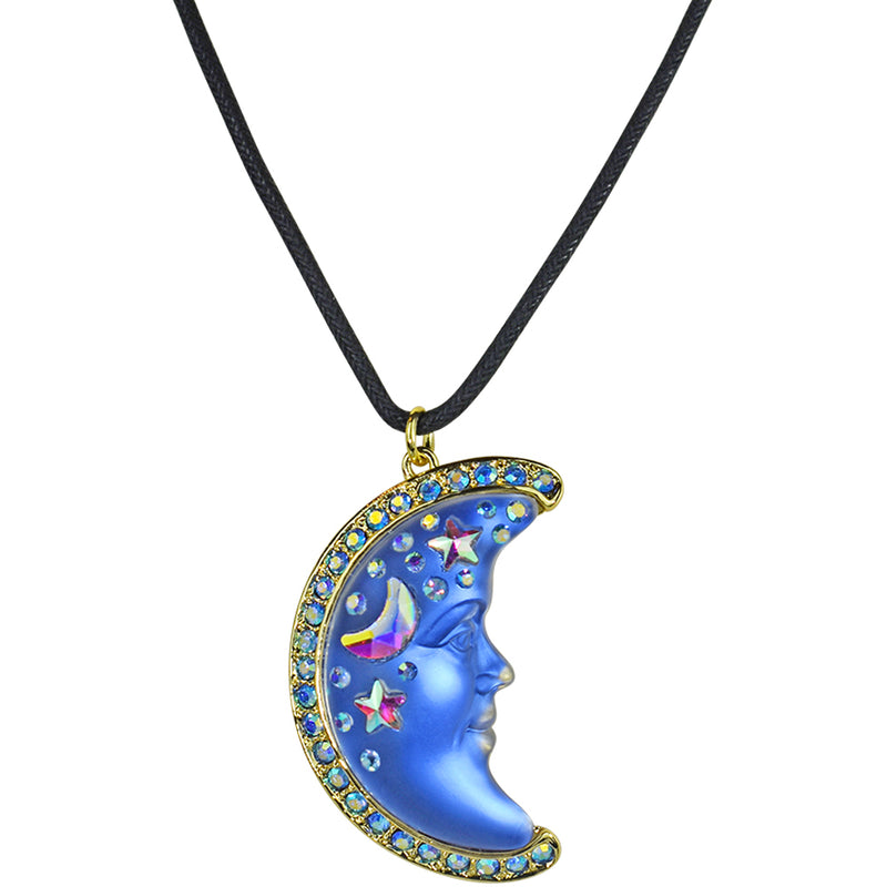 Venus Illusion Moon Shadow 35mm Cord Necklace (Goldtone/Blue Illusion)