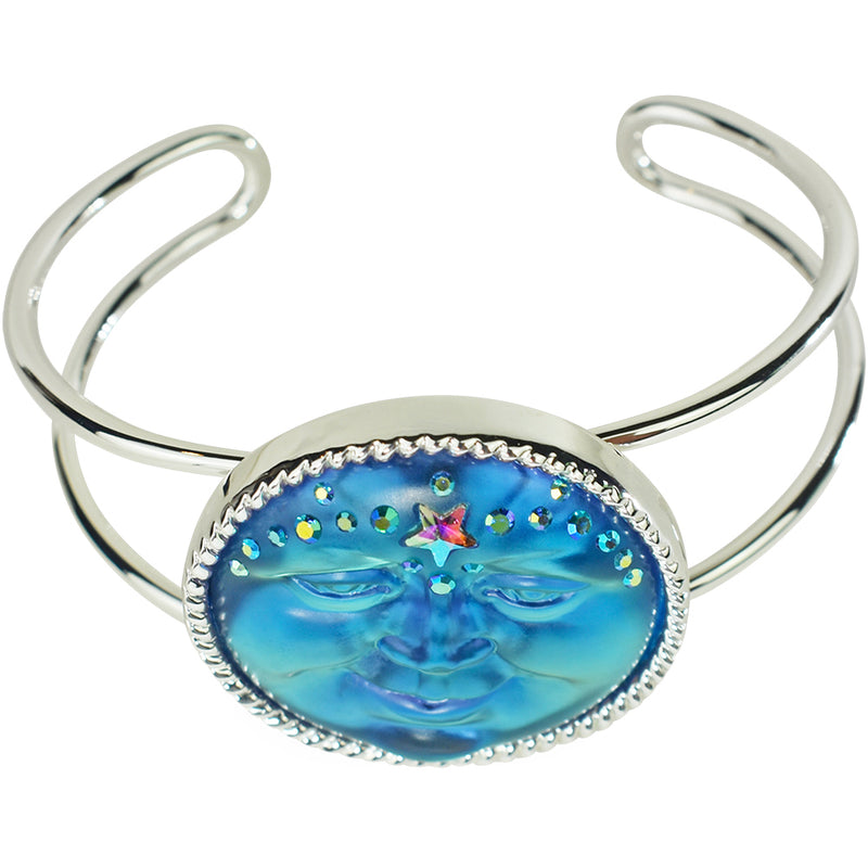 Venus Mystic Seaview Moon 35mm Cuff Bracelet (Sterling Silvertone/Mystic Blue Sphinx)