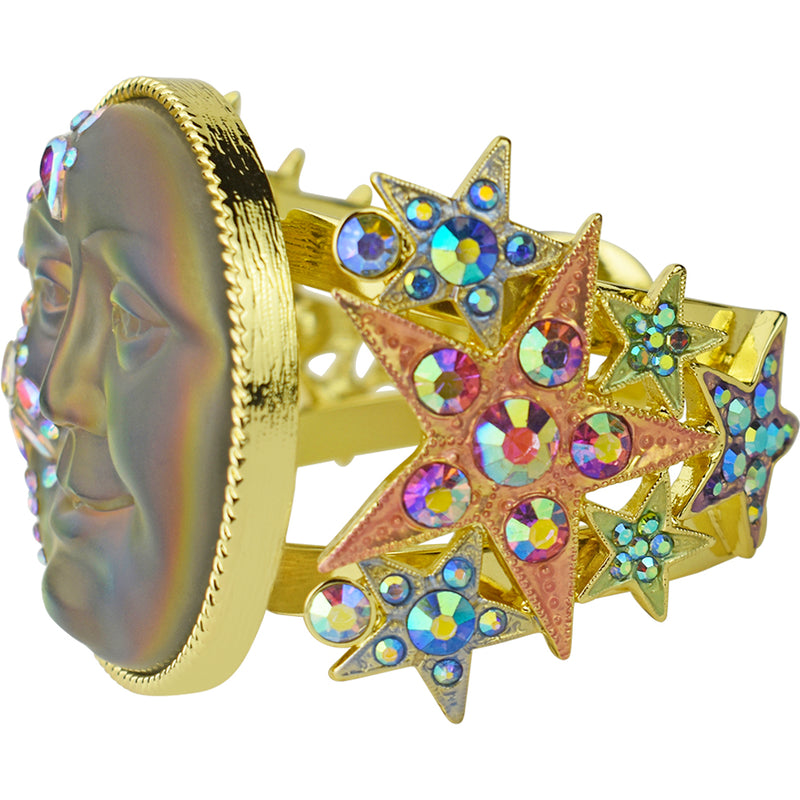 "One Of A Kind" Mystic 50mm Fairy Seaview Moon Starlight Cuff Bracelet (Goldtone)