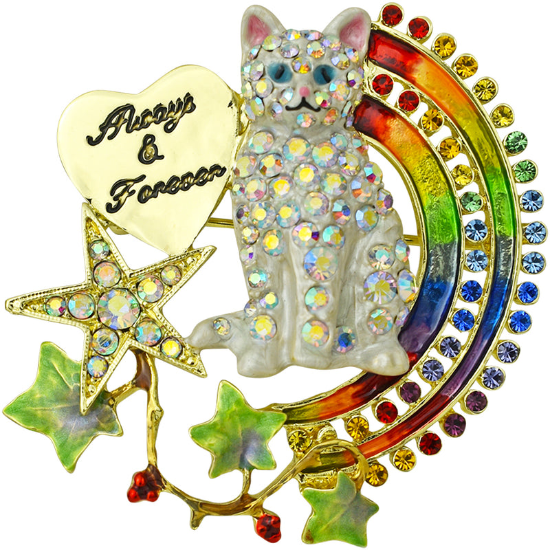 Rainbow Bridge Always and Forever Kitty Pin Pendant (Goldtone)