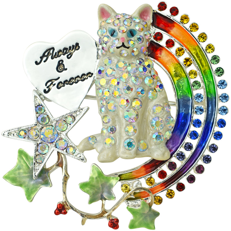 Rainbow Bridge Always and Forever Kitty Pin Pendant (Sterling Silvertone)