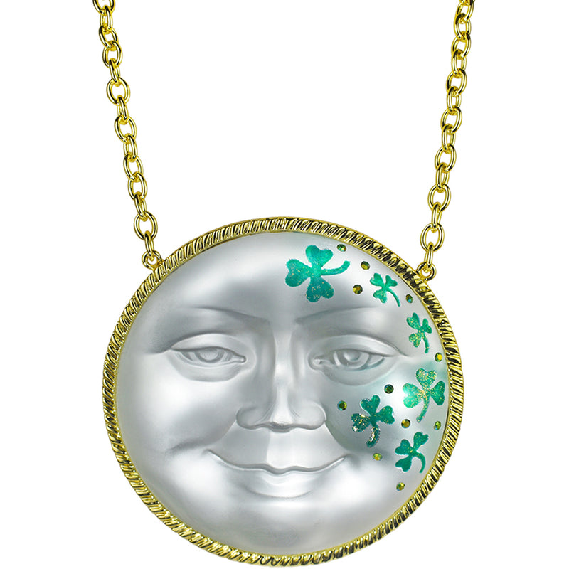 Shamrock Seaview Moon Necklace/Ornament (Goldtone/White)