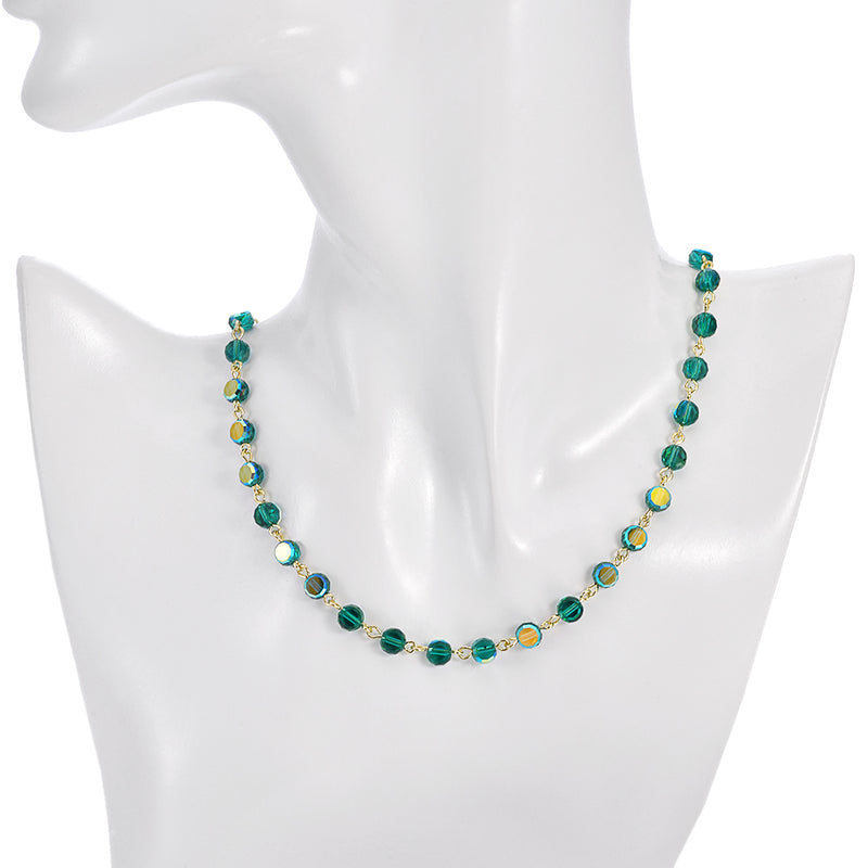 Fantasia Petite Beaded Link Necklace (Goldtone/Green AB)