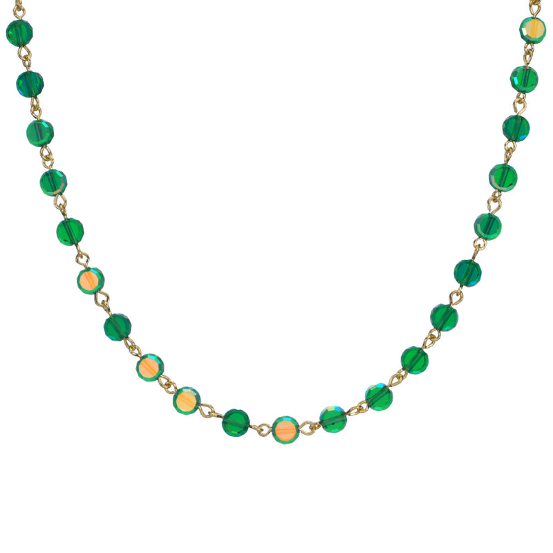 Fantasia Petite Beaded Link Necklace (Goldtone/Green AB)