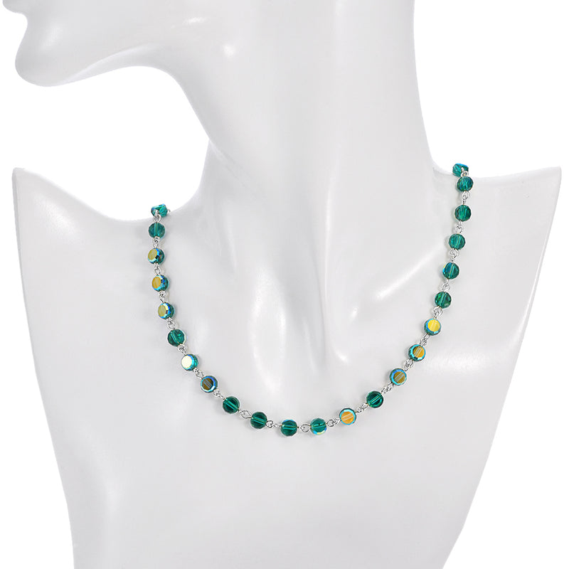 Fantasia Petite Beaded Link Necklace (Sterling Silvertone/Green AB)