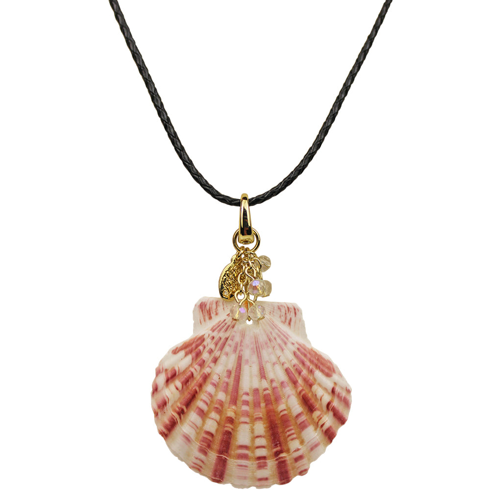 Scallop Shell Open Ring Charm Leather Cord 18