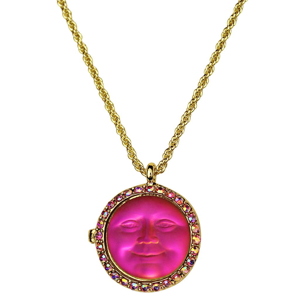 Love Never Dies Glass Seaview Moon 20mm Locket Necklace (Goldtone