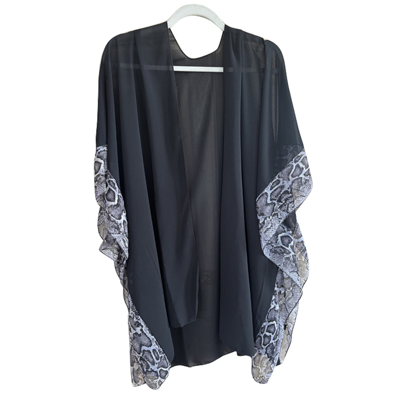 Chiffon Kimono With Animal Print Border (Black)